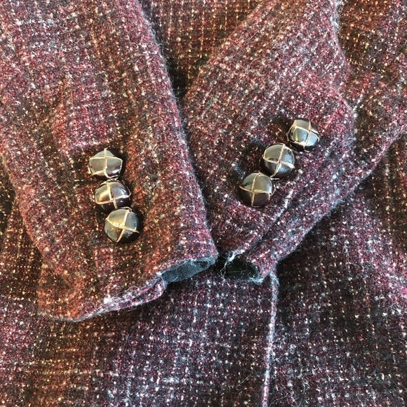 AKRIS Blazer Jacket Women’s Size 6 Tweed Long Button Front Burgundy Multicolor - Picture 9 of 14
